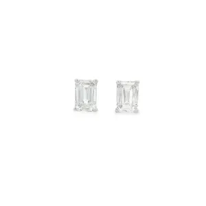 9ct White Gold Emerald Cut Lab Grown Diamond Claw Set Stud Earrings TDW= 1.0ct