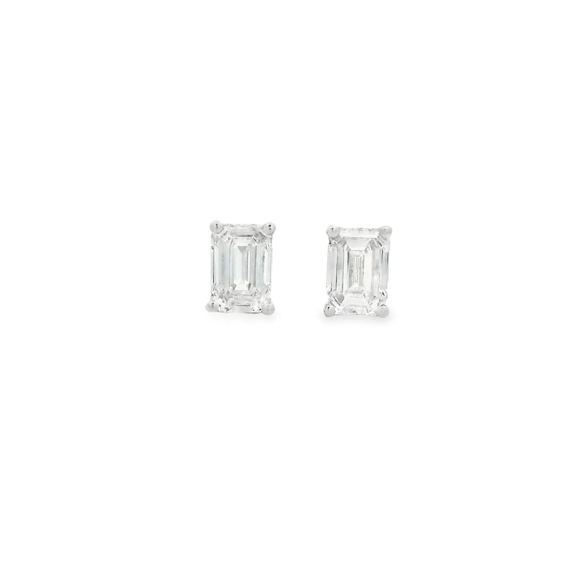 9ct White Gold Emerald Cut Lab Grown Diamond Claw Set Stud Earrings TDW= 1.0ct