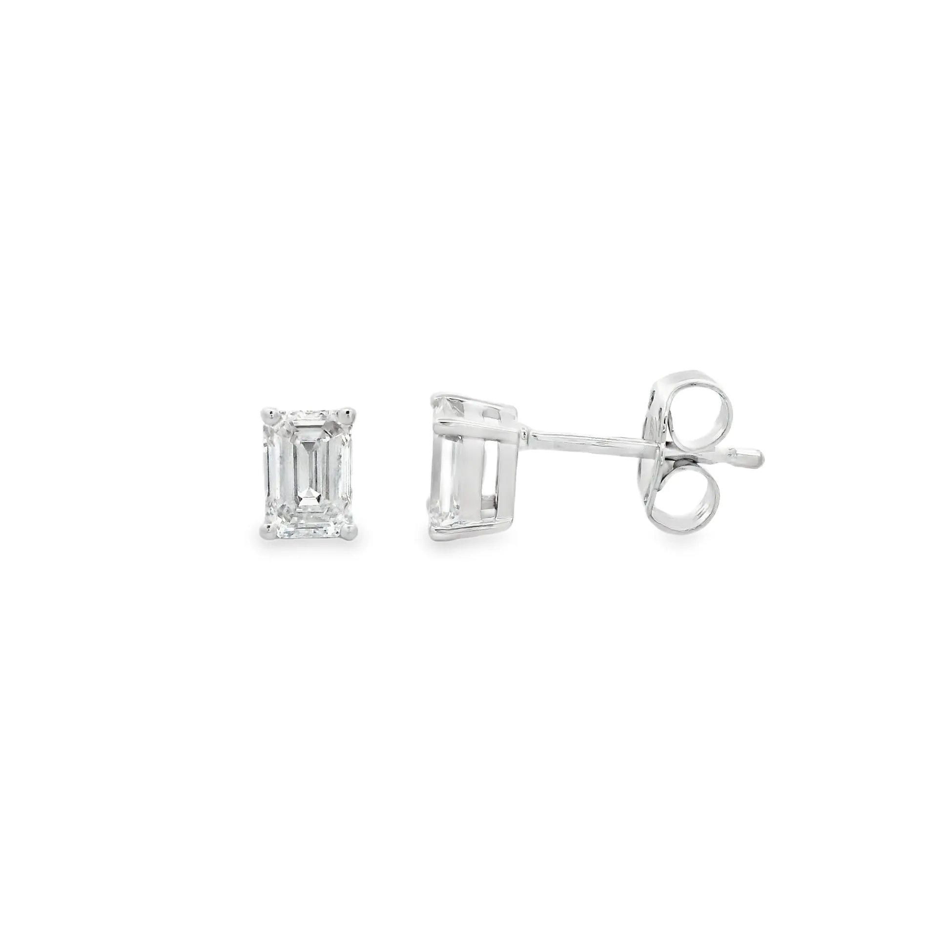 9ct White Gold Emerald Cut Lab Grown Diamond Claw Set Stud Earrings TDW= 1.0ct