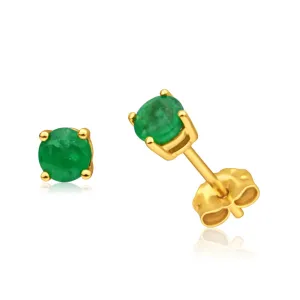 9ct Yellow Gold Natural Emerald Stud Earrings