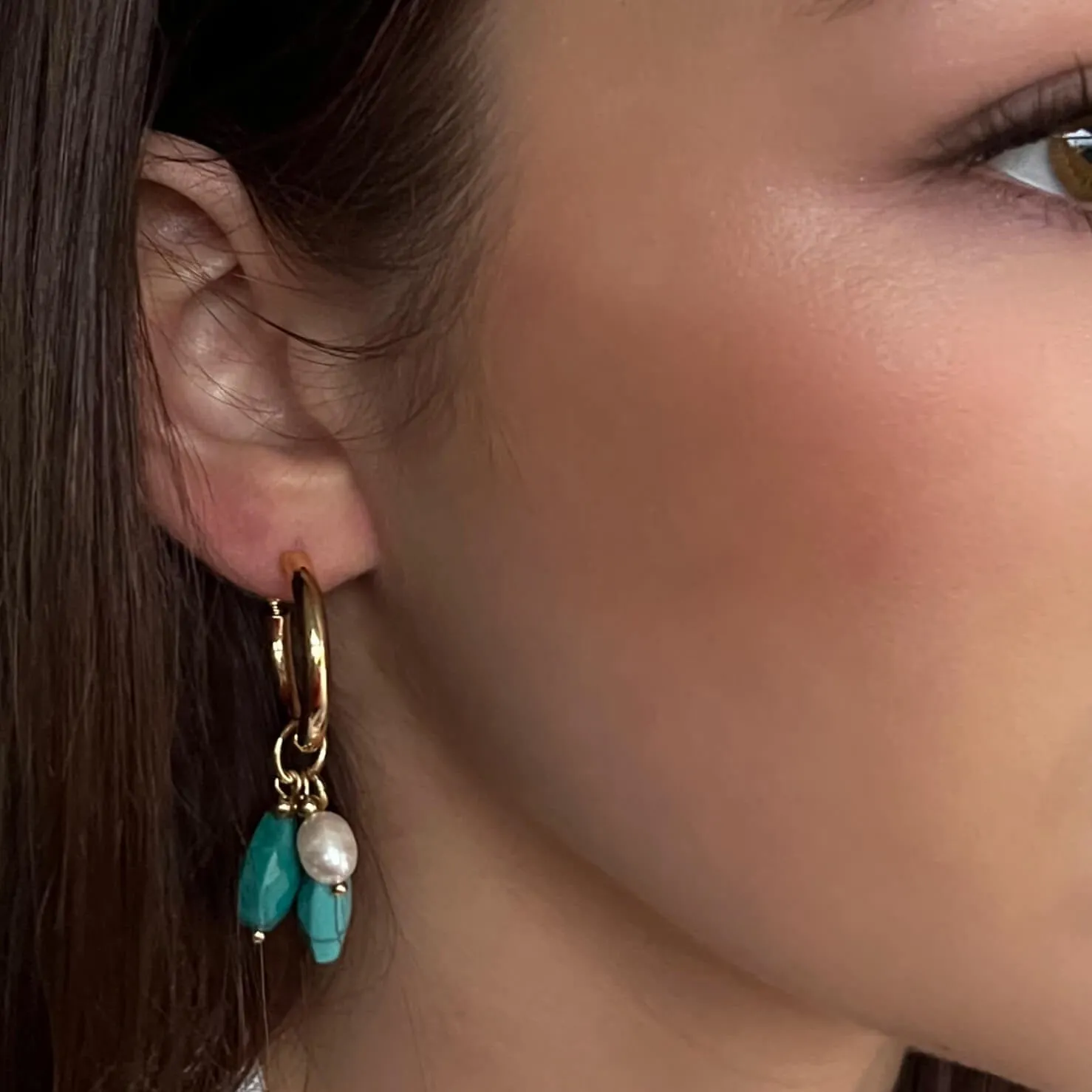 Absolute Turquoise & Pearl Bead Hoop Earrings