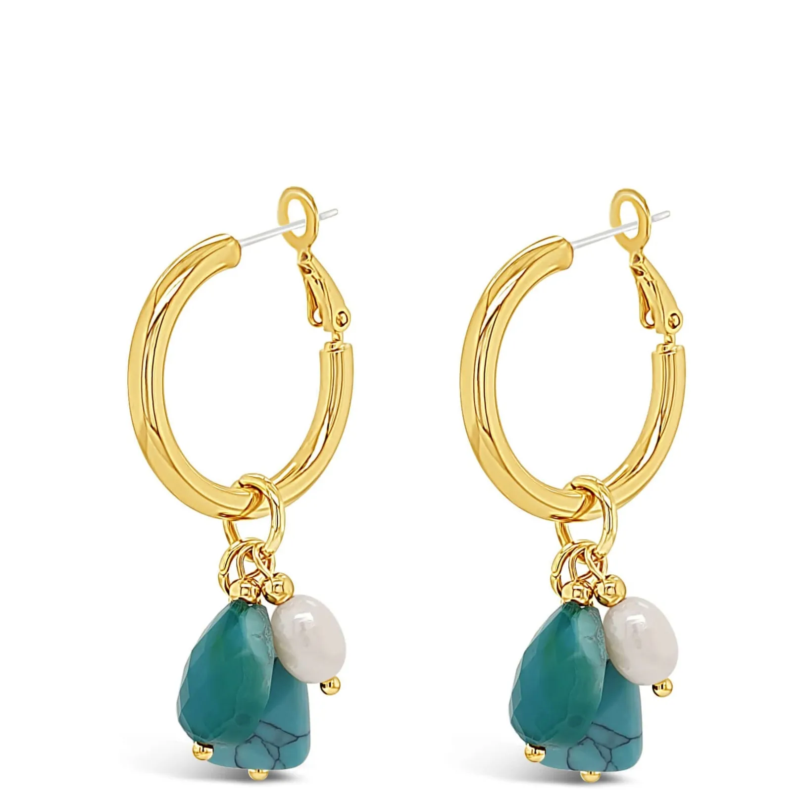 Absolute Turquoise & Pearl Bead Hoop Earrings