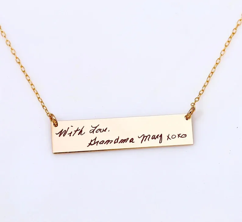 Actual Signature Handwriting Necklace,  11 mm 1.5" Bar