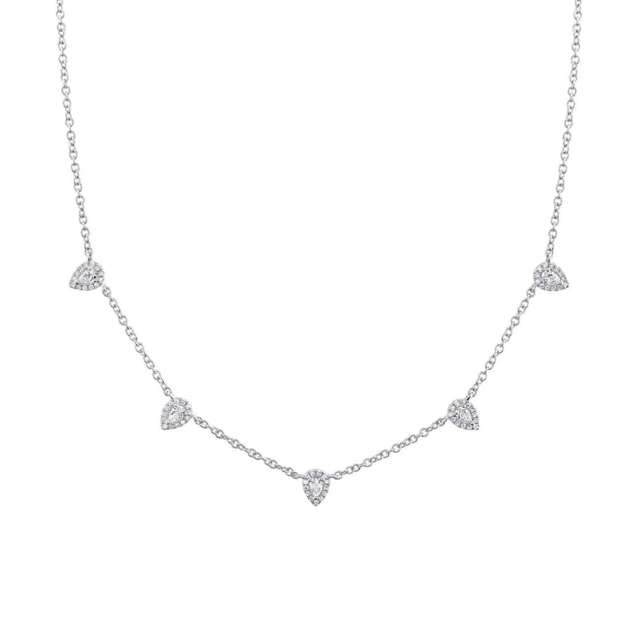 Adele 14K White Gold 0.54 ct Pear Cut Halo 5 Stations Diamond Necklace