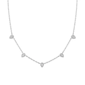 Adele 14K White Gold 0.54 ct Pear Cut Halo 5 Stations Diamond Necklace