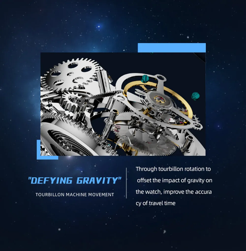 AESOP Mens Luxury Real Flying Tourbillon Mechanical Sapphire Waterproof Watch Skeleton Watches for Men Wristwatches Male Clock 7025