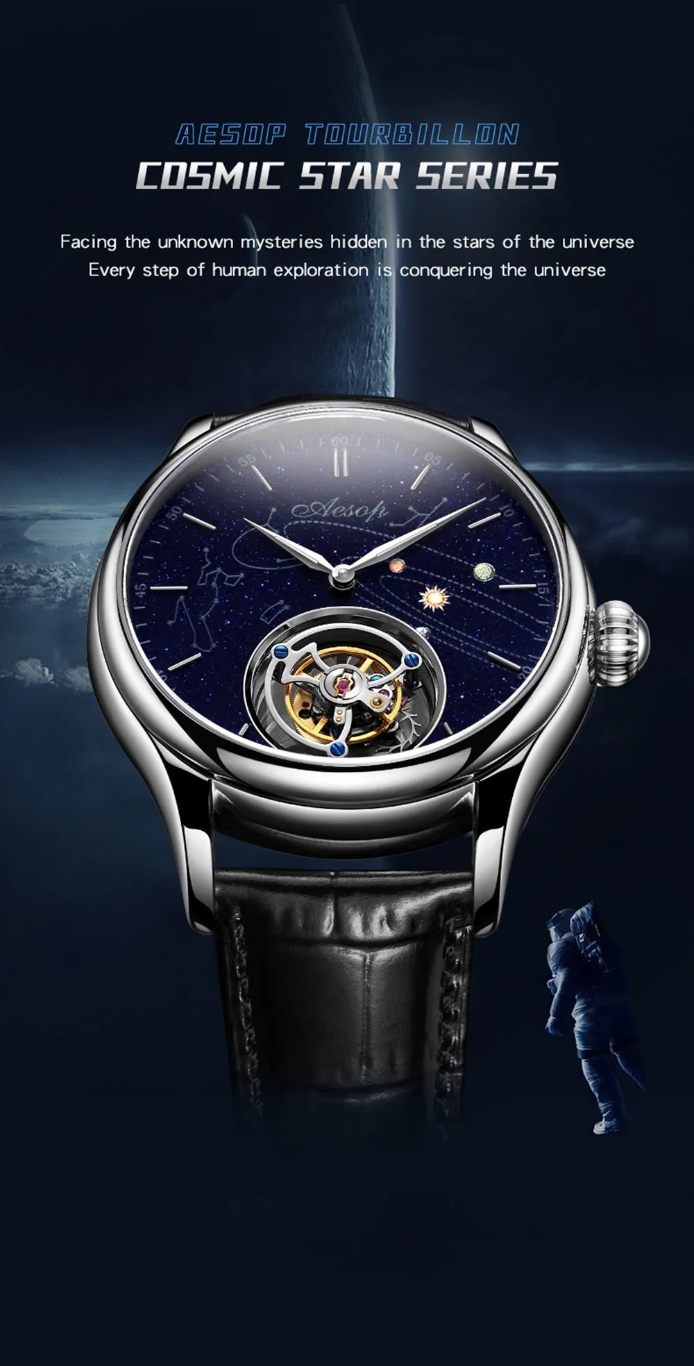 AESOP Mens Luxury Real Flying Tourbillon Mechanical Sapphire Waterproof Watch Skeleton Watches for Men Wristwatches Male Clock 7025