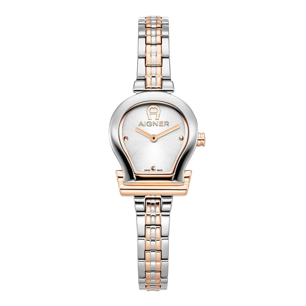 Aigner Tivoli Due Ladies Silver Dial Rose Gold/Silver Stainless Steel Watch