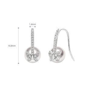 Akoya Pearl 18K Gold Diamond Butterfly Diamond ear Hooks Earrings