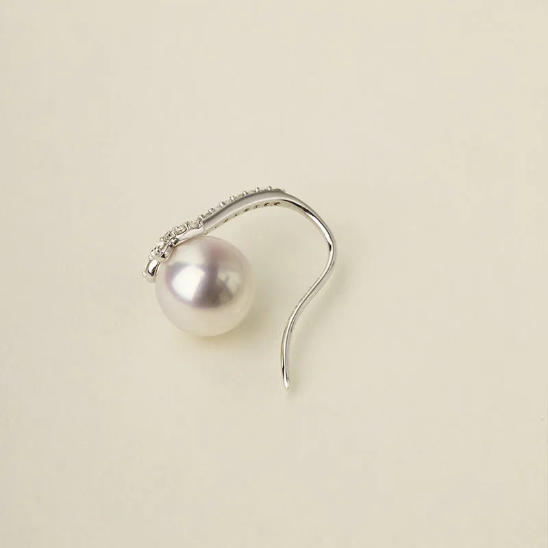 Akoya Pearl 18K Gold Diamond Butterfly Diamond ear Hooks Earrings