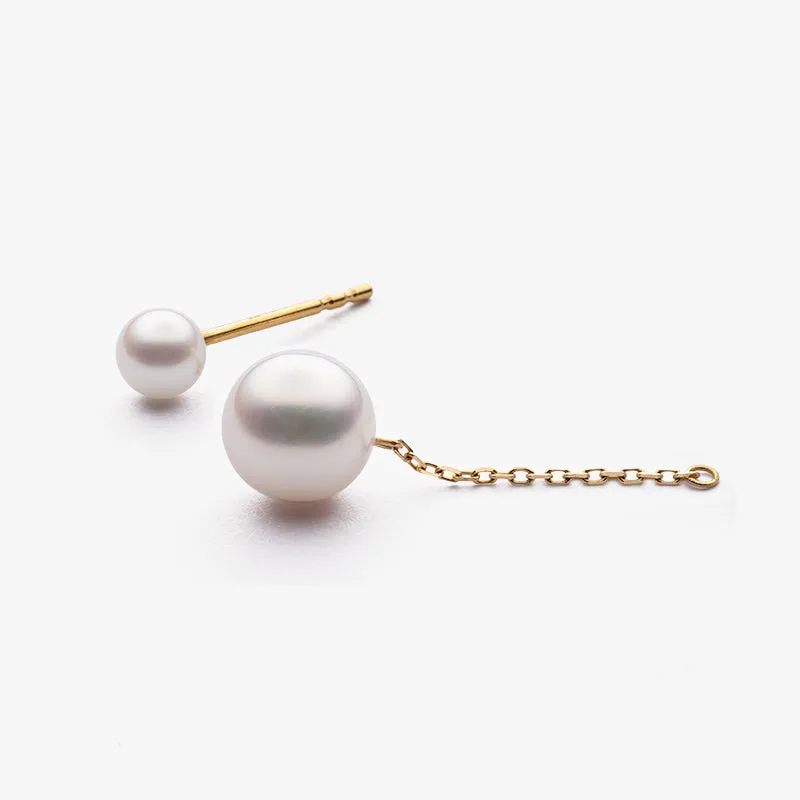 Akoya Pearl 18K Gold Double Pearl Chain Earrings