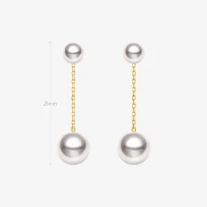 Akoya Pearl 18K Gold Double Pearl Chain Earrings