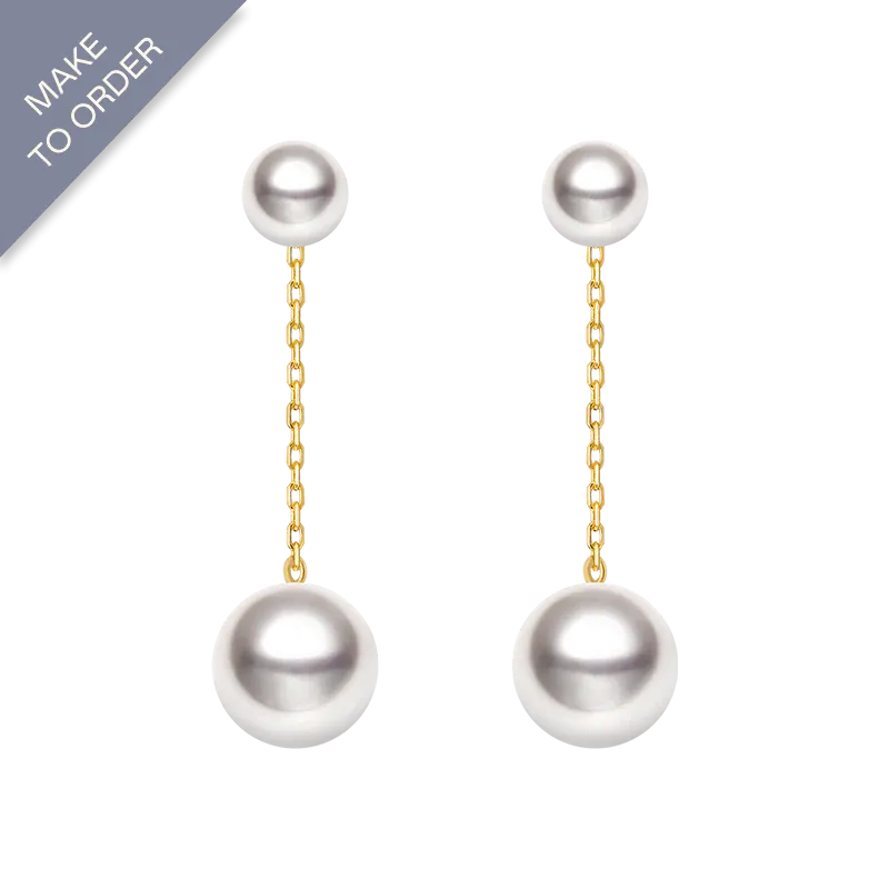 Akoya Pearl 18K Gold Double Pearl Chain Earrings
