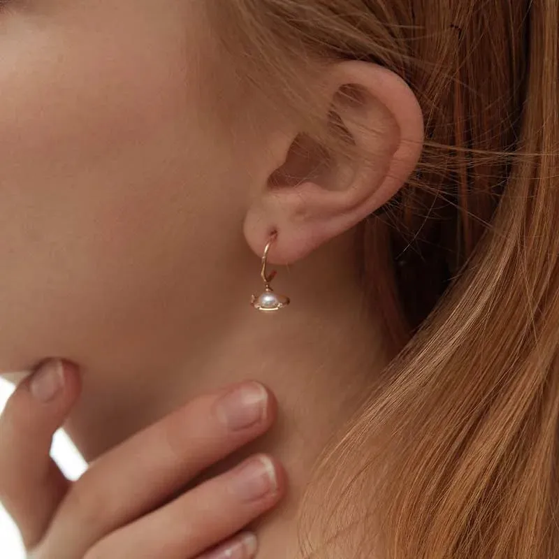 Akoya Pearl 18K Gold Planet Style Diamond Stud Earrings