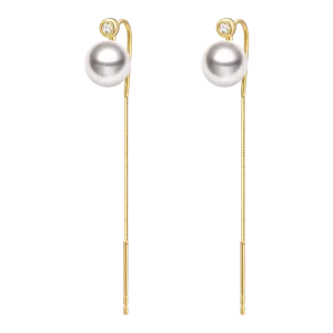 Akoya Pearl 18K Gold Thread Diamond Earrings
