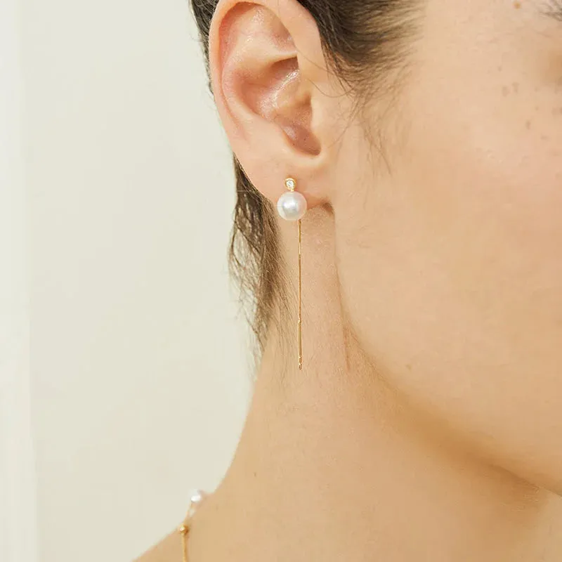 Akoya Pearl 18K Gold Thread Diamond Earrings