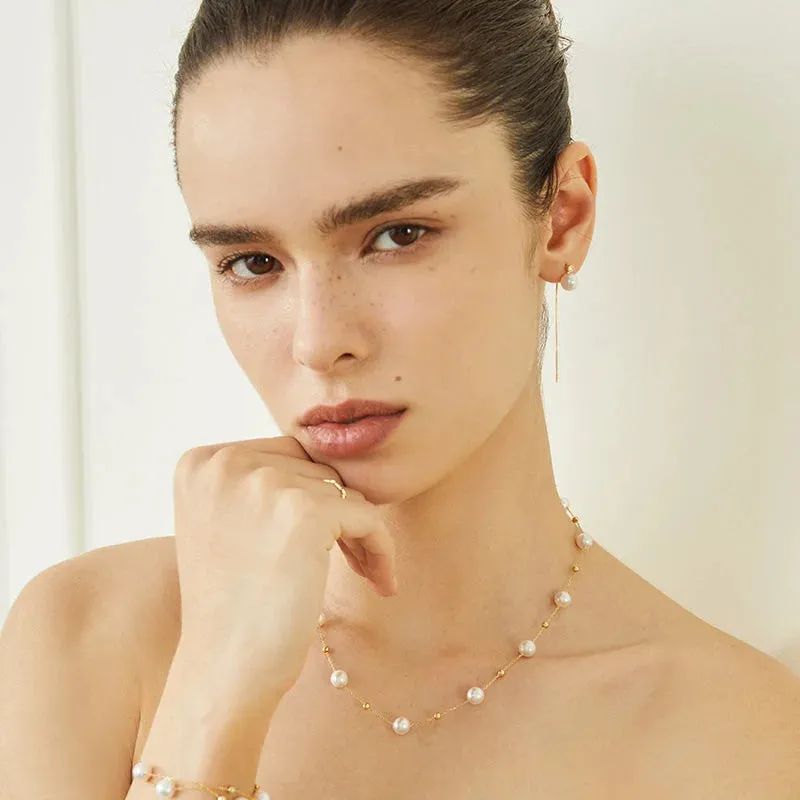 Akoya Pearl 18K Gold Thread Diamond Earrings