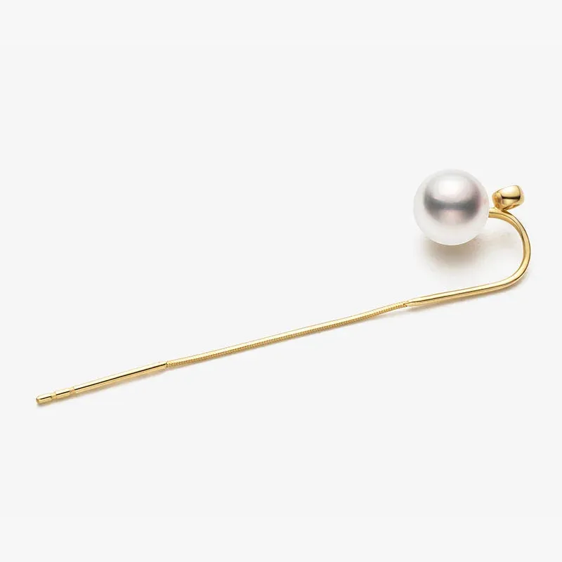 Akoya Pearl 18K Gold Thread Diamond Earrings