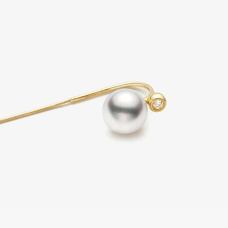 Akoya Pearl 18K Gold Thread Diamond Earrings