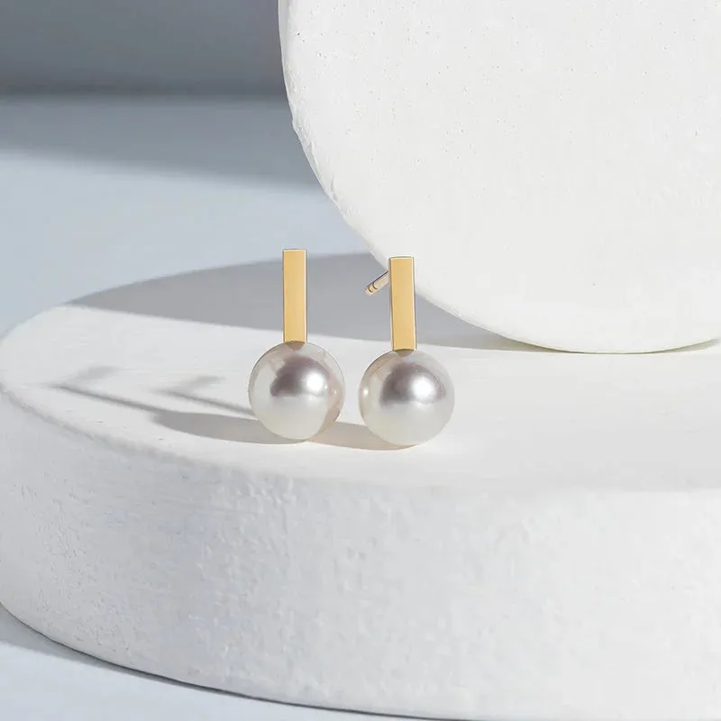 Akoya Saltwater Pearl Earrings 18K Yellow Gold Pearl Earrings