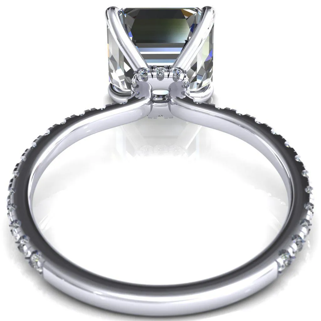 Alayna Asscher Moissanite 4 Claw Prong 3/4 Micro Pave Diamond Accent Ring Engagement Ring