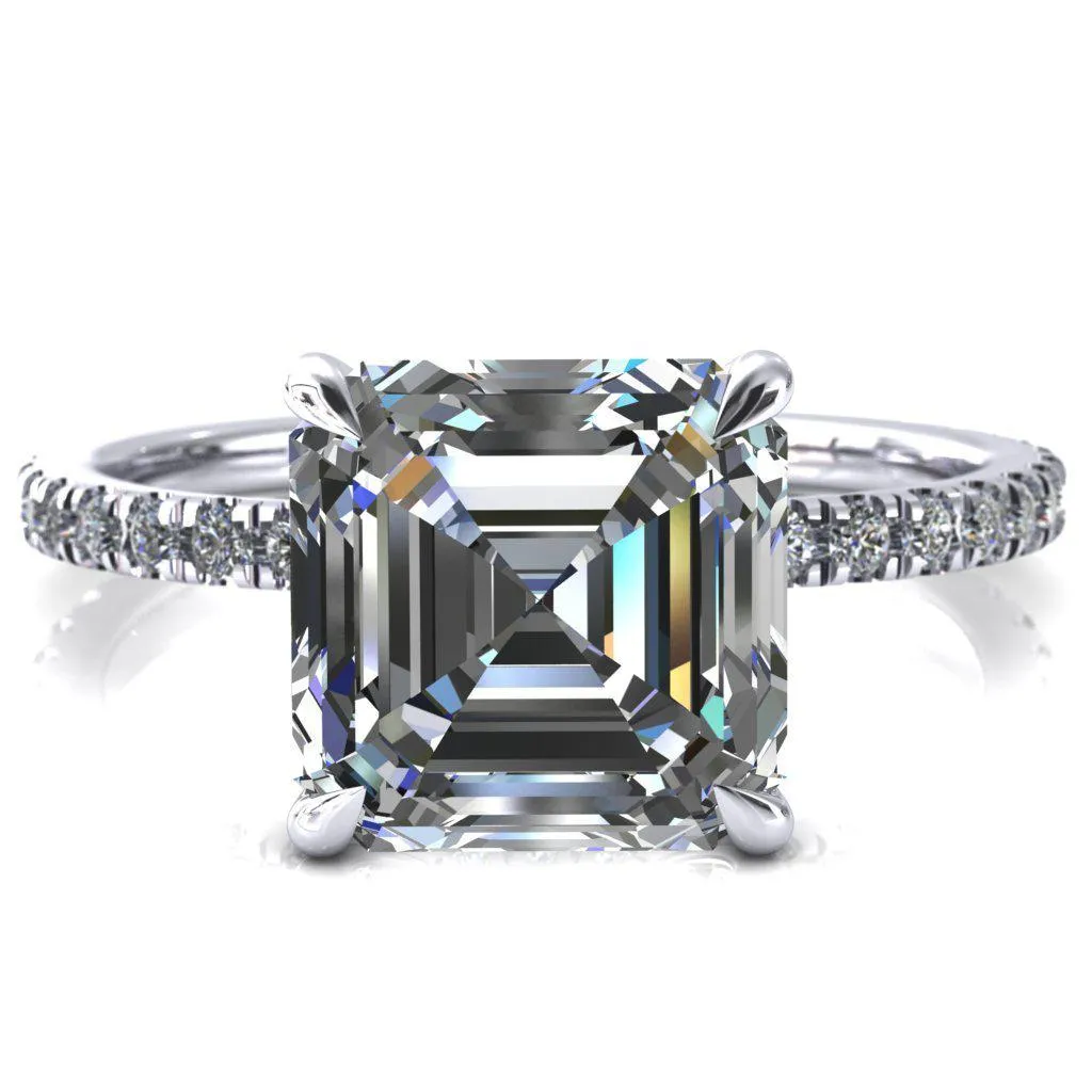 Alayna Asscher Moissanite 4 Claw Prong 3/4 Micro Pave Diamond Accent Ring Engagement Ring