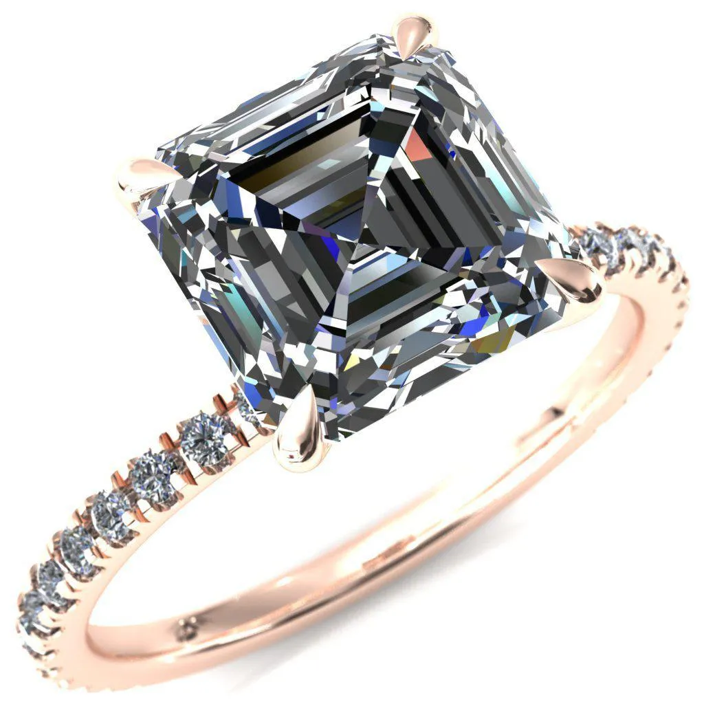 Alayna Asscher Moissanite 4 Claw Prong 3/4 Micro Pave Diamond Accent Ring Engagement Ring