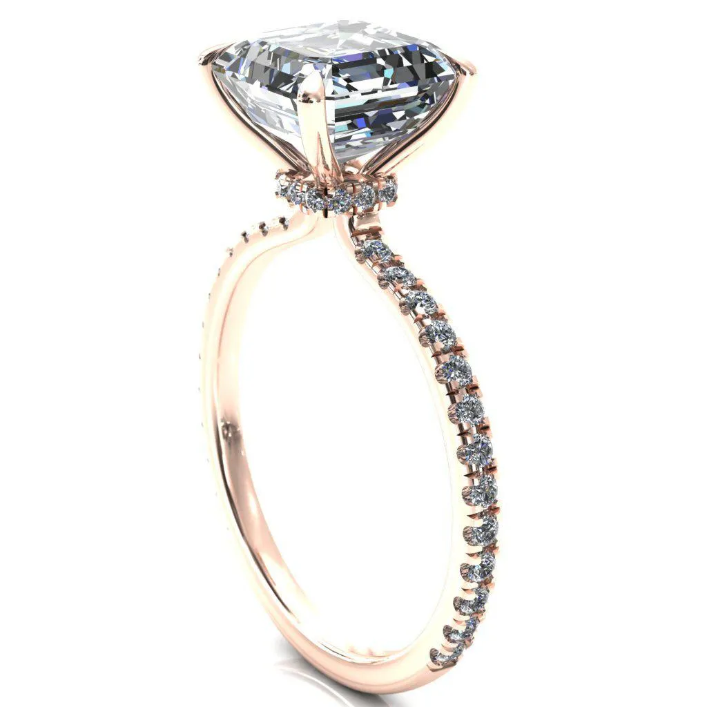 Alayna Asscher Moissanite 4 Claw Prong 3/4 Micro Pave Diamond Accent Ring Engagement Ring