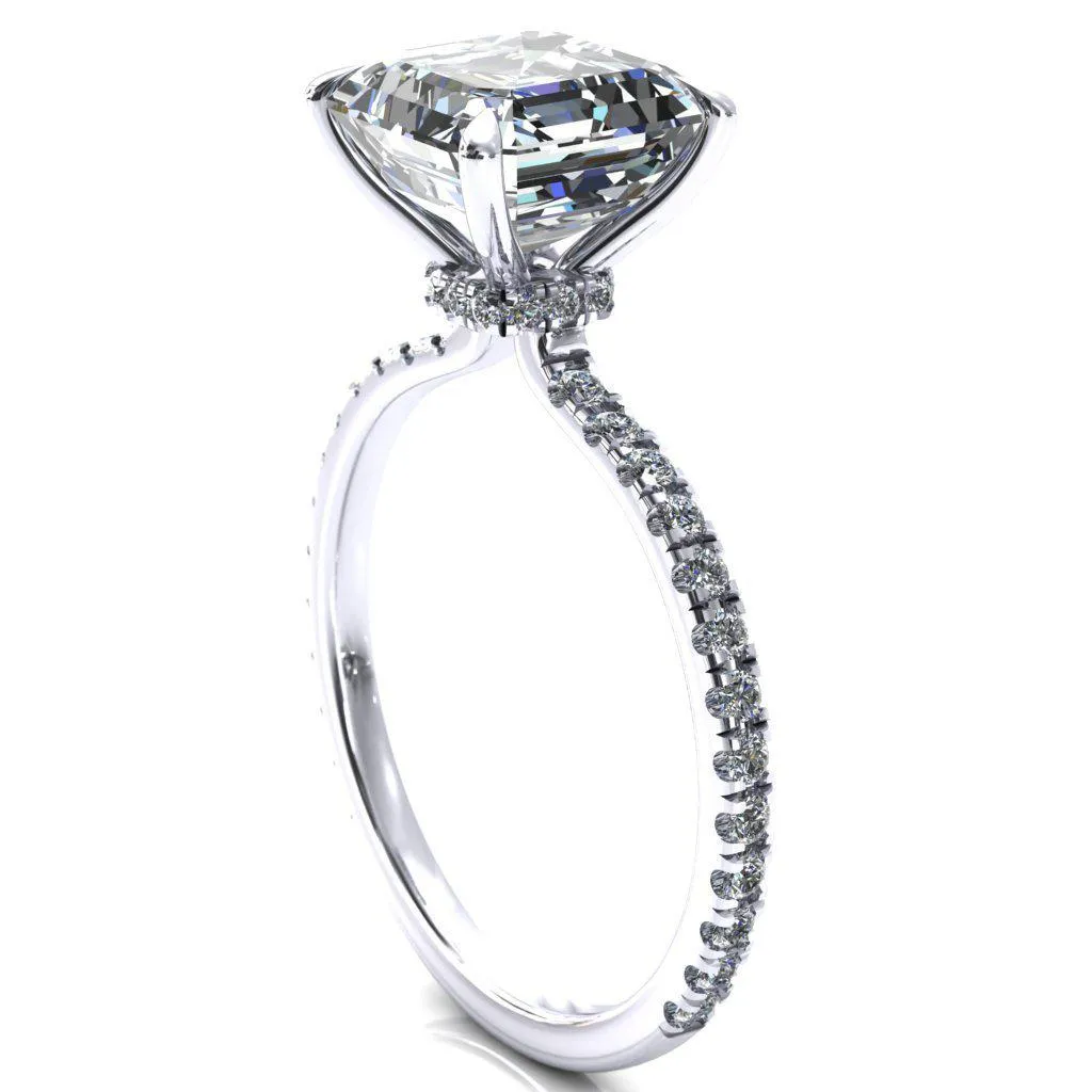 Alayna Asscher Moissanite 4 Claw Prong 3/4 Micro Pave Diamond Accent Ring Engagement Ring