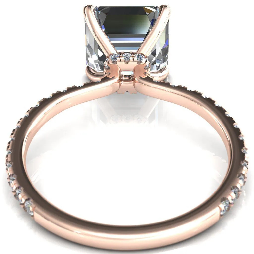 Alayna Asscher Moissanite 4 Claw Prong 3/4 Micro Pave Diamond Accent Ring Engagement Ring