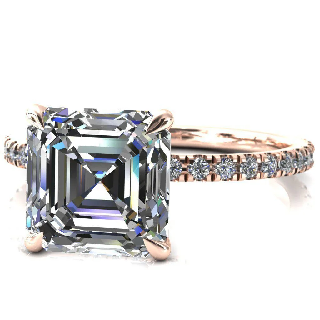Alayna Asscher Moissanite 4 Claw Prong 3/4 Micro Pave Diamond Accent Ring Engagement Ring