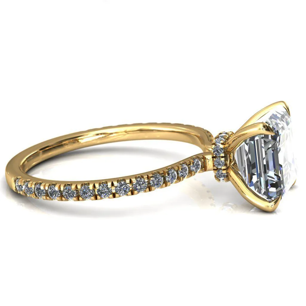 Alayna Asscher Moissanite 4 Claw Prong 3/4 Micro Pave Diamond Accent Ring Engagement Ring
