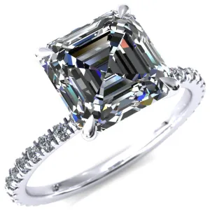 Alayna Asscher Moissanite 4 Claw Prong 3/4 Micro Pave Diamond Accent Ring Engagement Ring