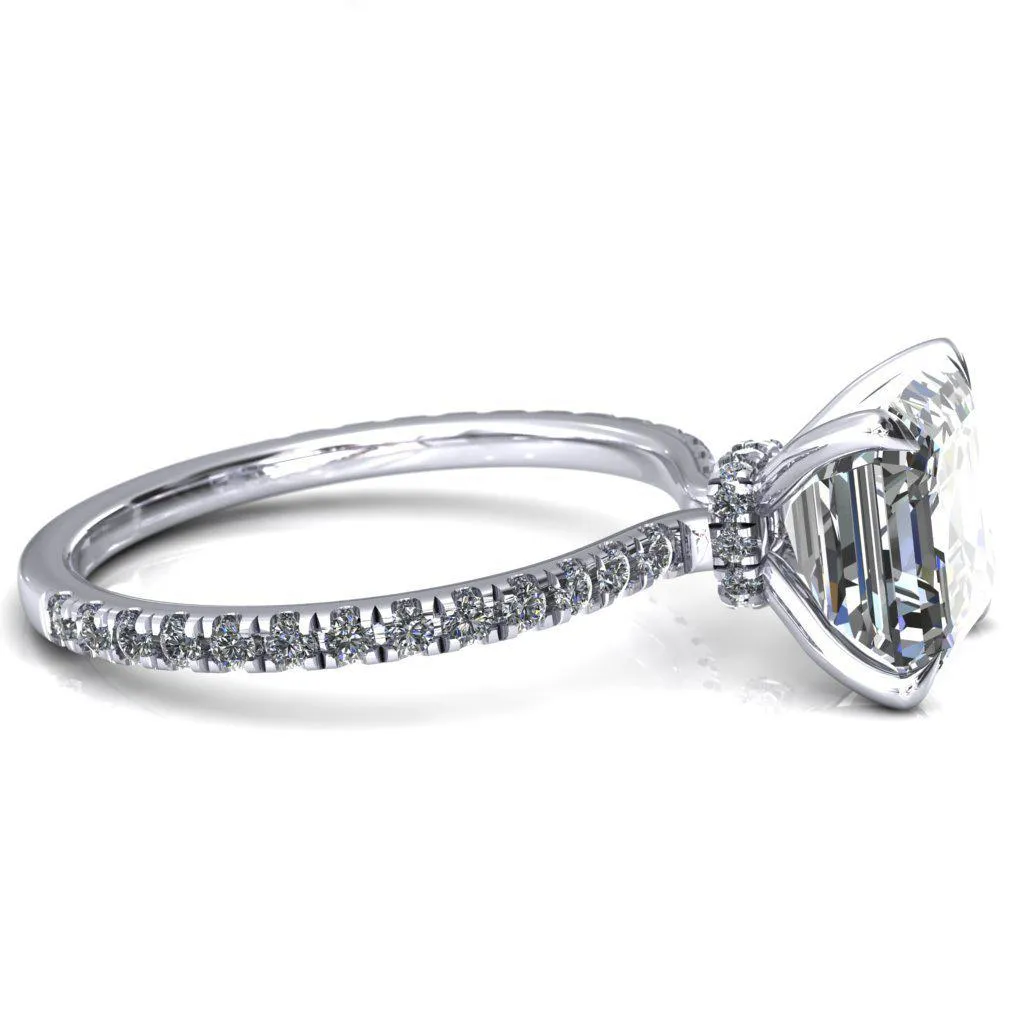 Alayna Asscher Moissanite 4 Claw Prong 3/4 Micro Pave Diamond Accent Ring Engagement Ring