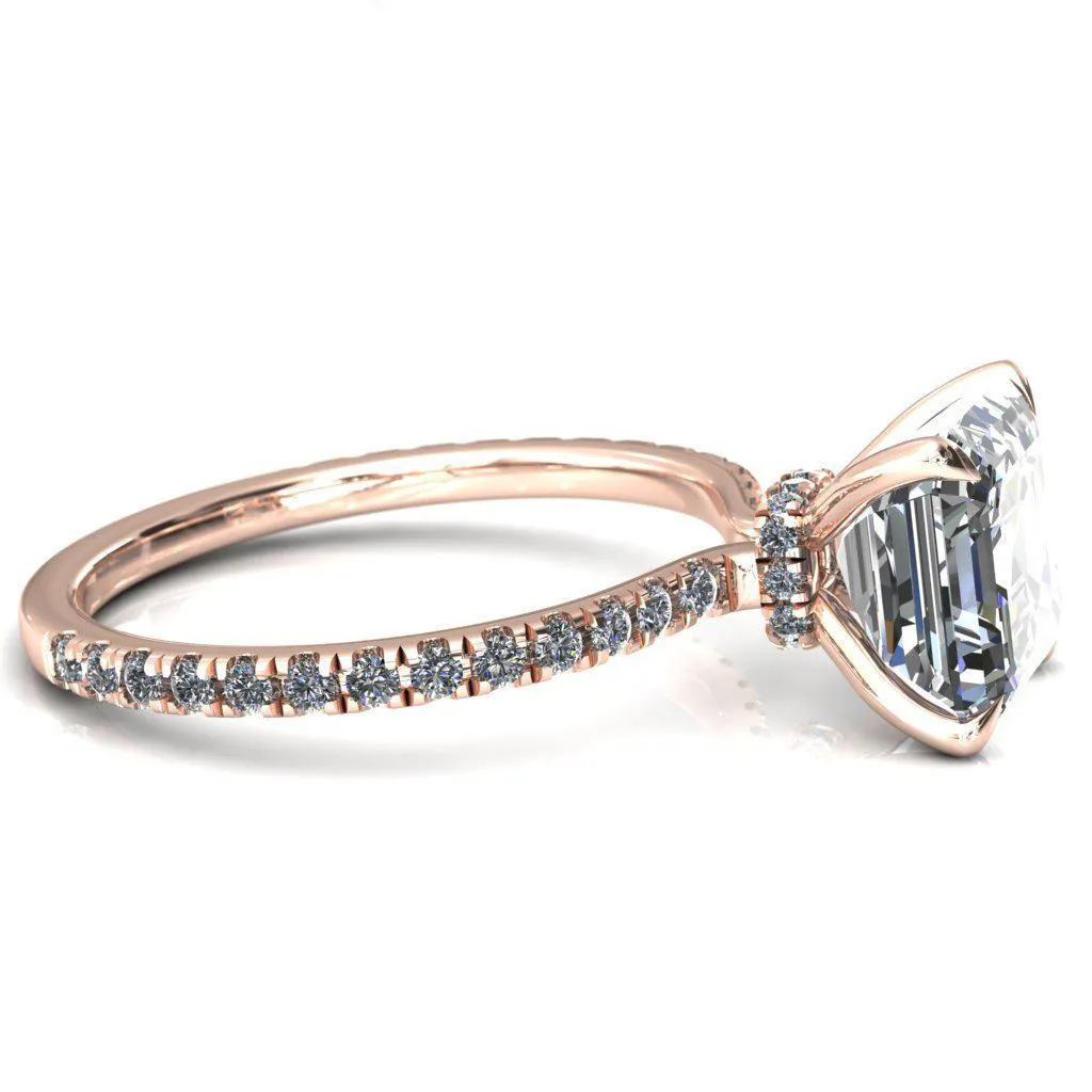 Alayna Asscher Moissanite 4 Claw Prong 3/4 Micro Pave Diamond Accent Ring Engagement Ring