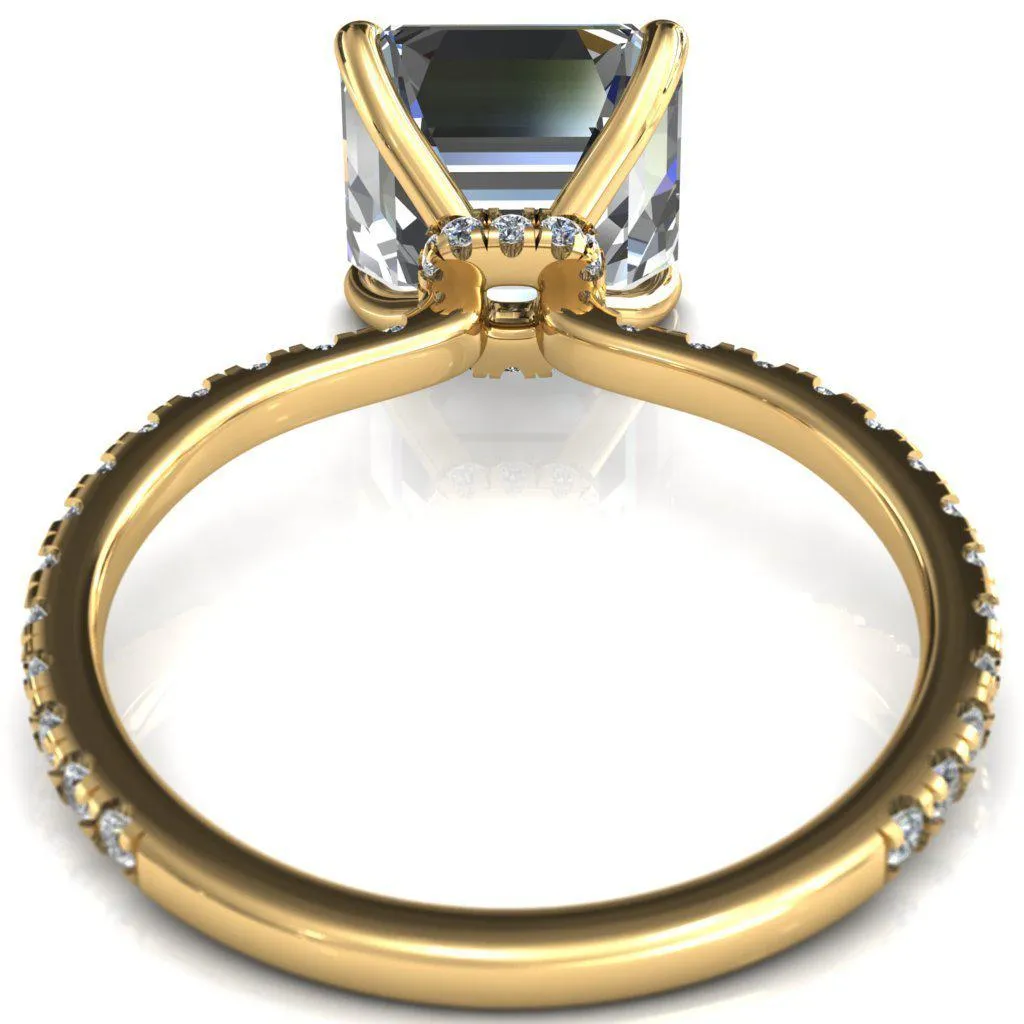 Alayna Asscher Moissanite 4 Claw Prong 3/4 Micro Pave Diamond Accent Ring Engagement Ring