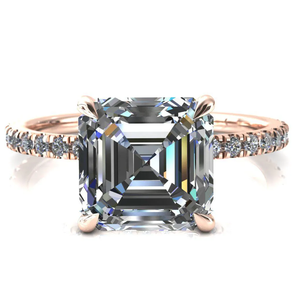 Alayna Asscher Moissanite 4 Claw Prong 3/4 Micro Pave Diamond Accent Ring Engagement Ring