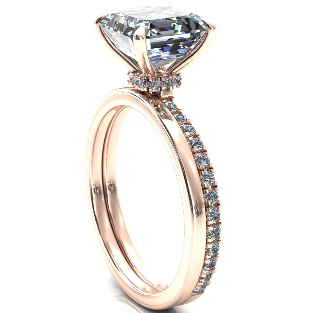 Alayna Asscher Moissanite 4 Claw Prong 3/4 Micro Pave Diamond Accent Ring Engagement Ring