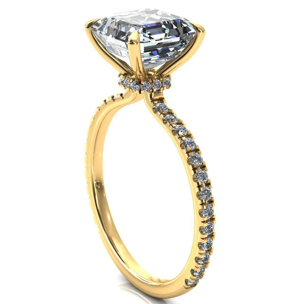 Alayna Asscher Moissanite 4 Claw Prong 3/4 Micro Pave Diamond Accent Ring Engagement Ring