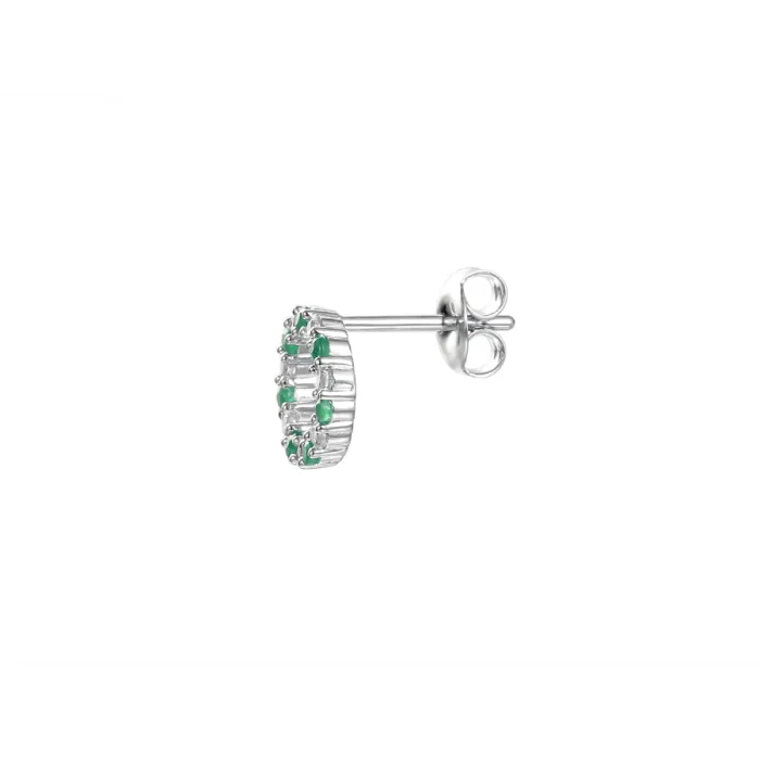 Amore Argento Sterling Silver Emerald & CZ Circle Stud Earrings