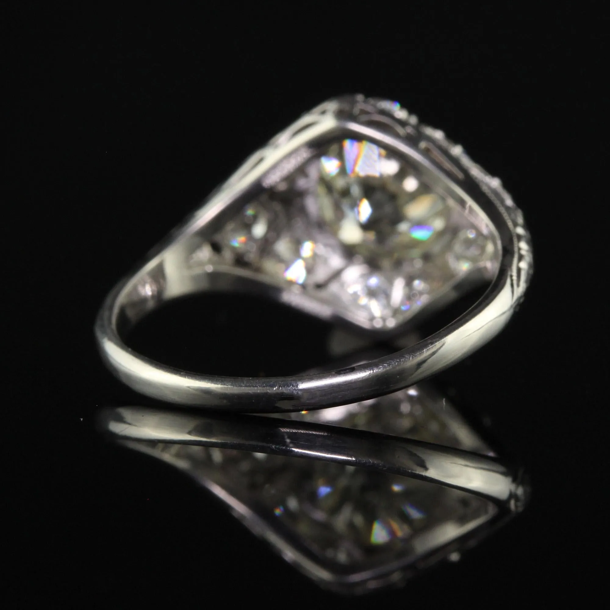 Antique Art Deco Platinum Old Mine Cut Diamond Engagement Ring - GIA