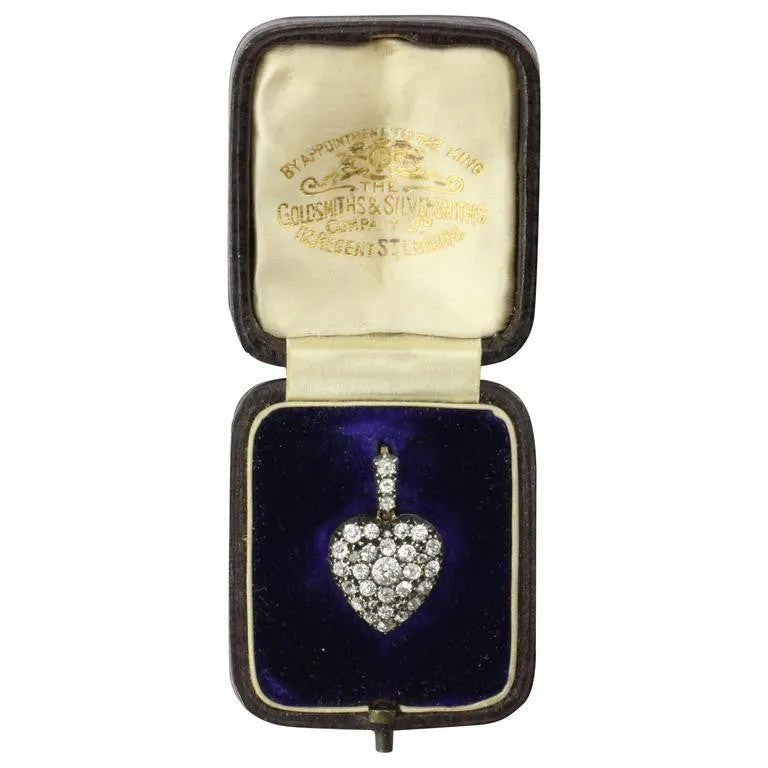 Antique Edwardian 15ct Gold Diamond Rock Crystal Heart Locket Pendant 1.25 CTW