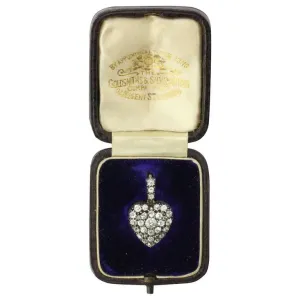 Antique Edwardian 15ct Gold Diamond Rock Crystal Heart Locket Pendant 1.25 CTW