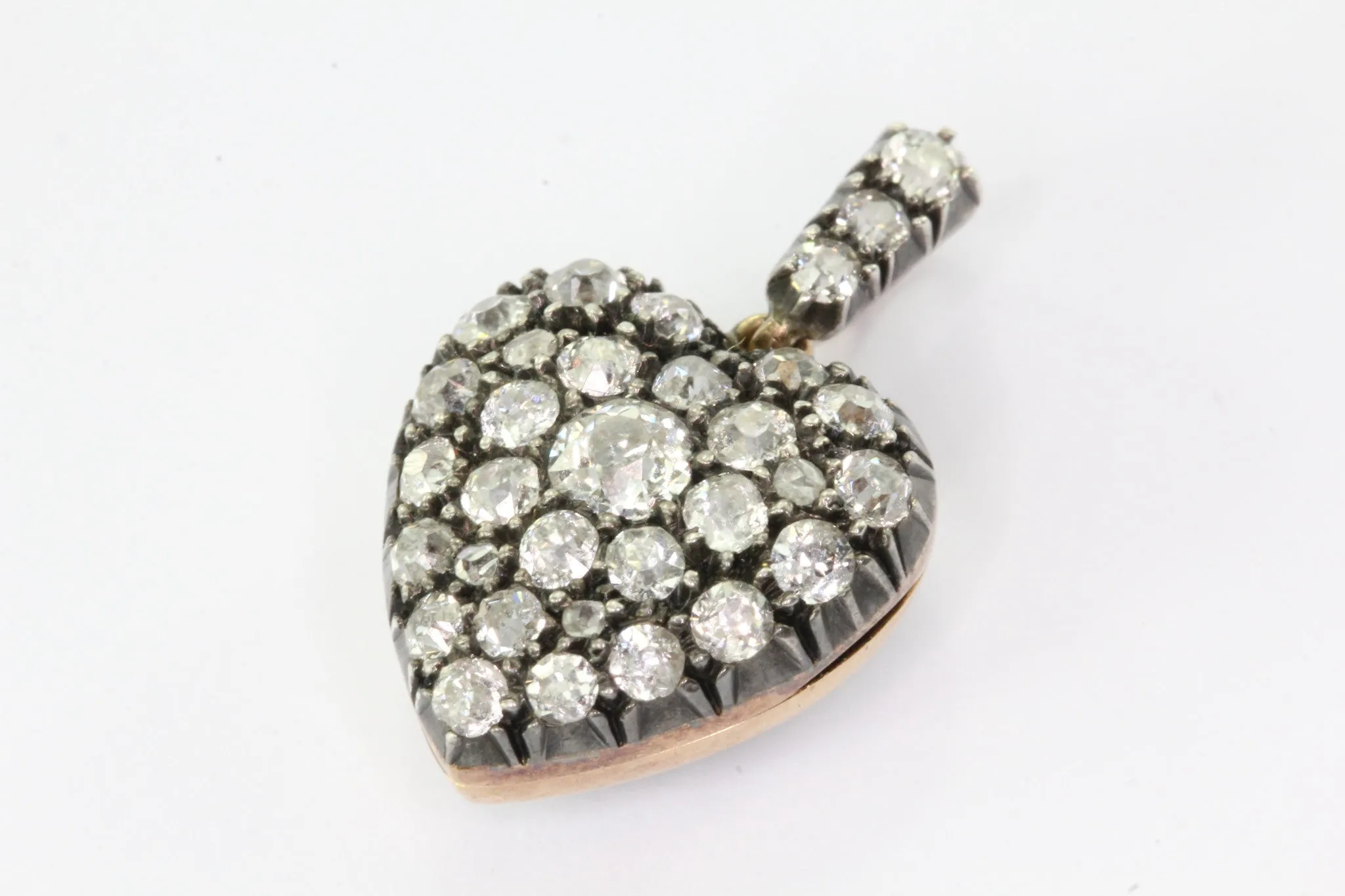 Antique Edwardian 15ct Gold Diamond Rock Crystal Heart Locket Pendant 1.25 CTW