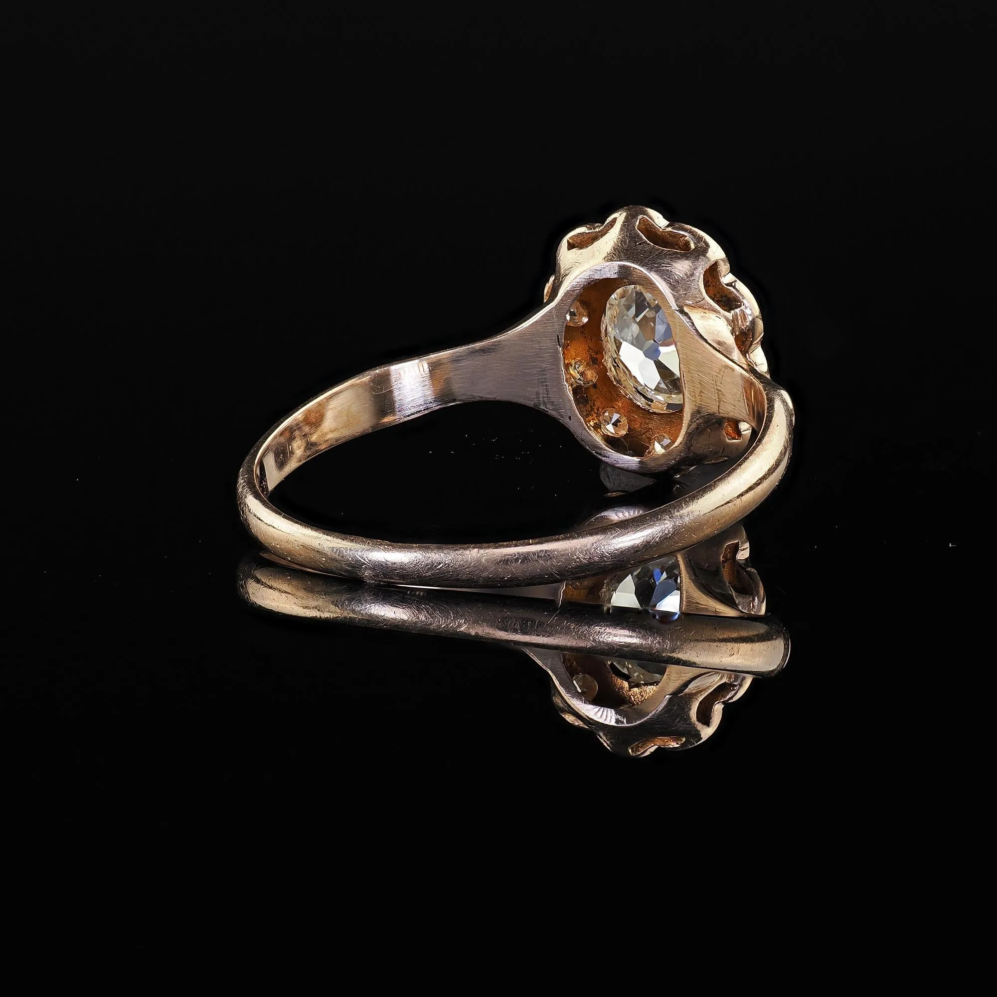 Antique Victorian 9K Yellow Gold Old Mine Diamond Cluster Engagement Ring