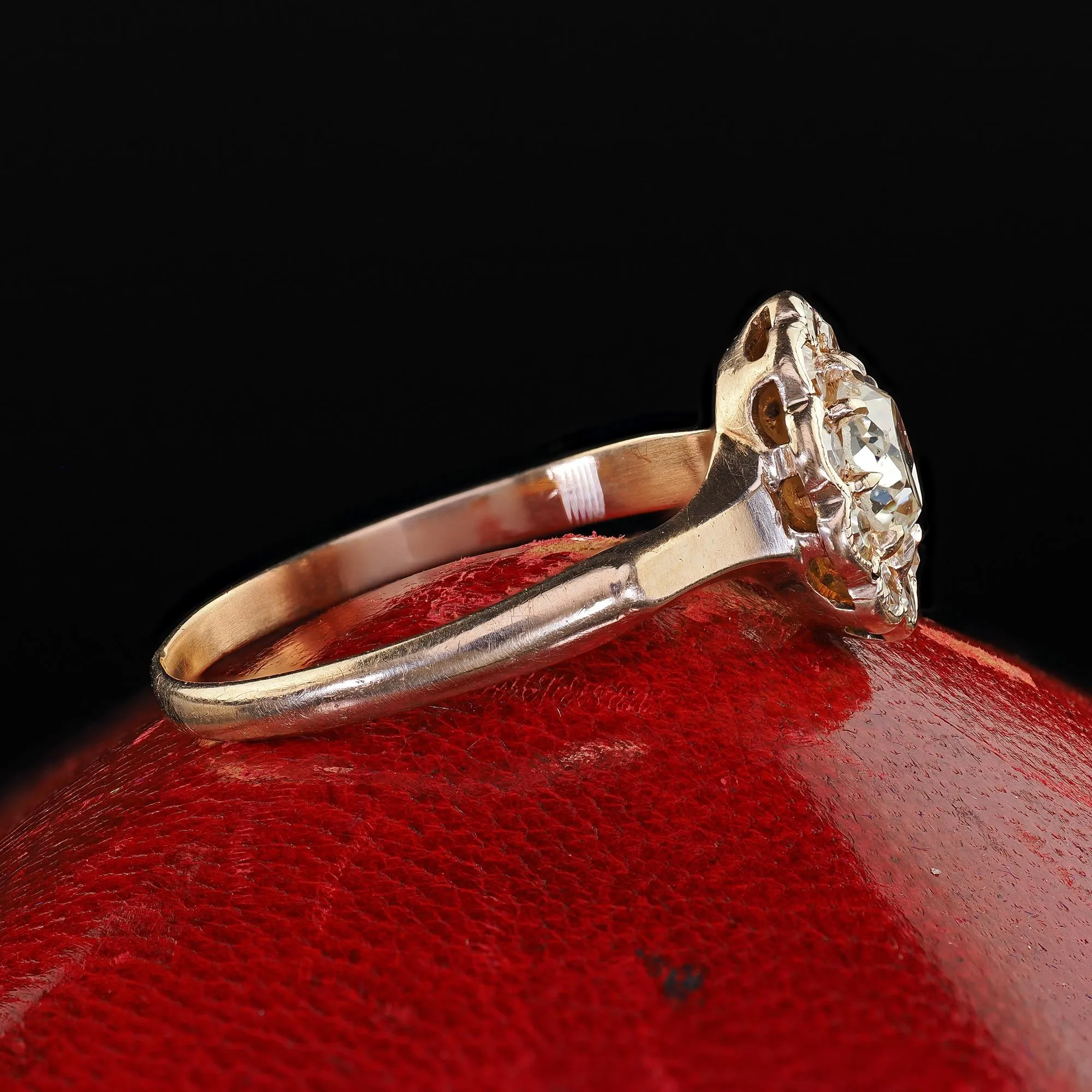 Antique Victorian 9K Yellow Gold Old Mine Diamond Cluster Engagement Ring