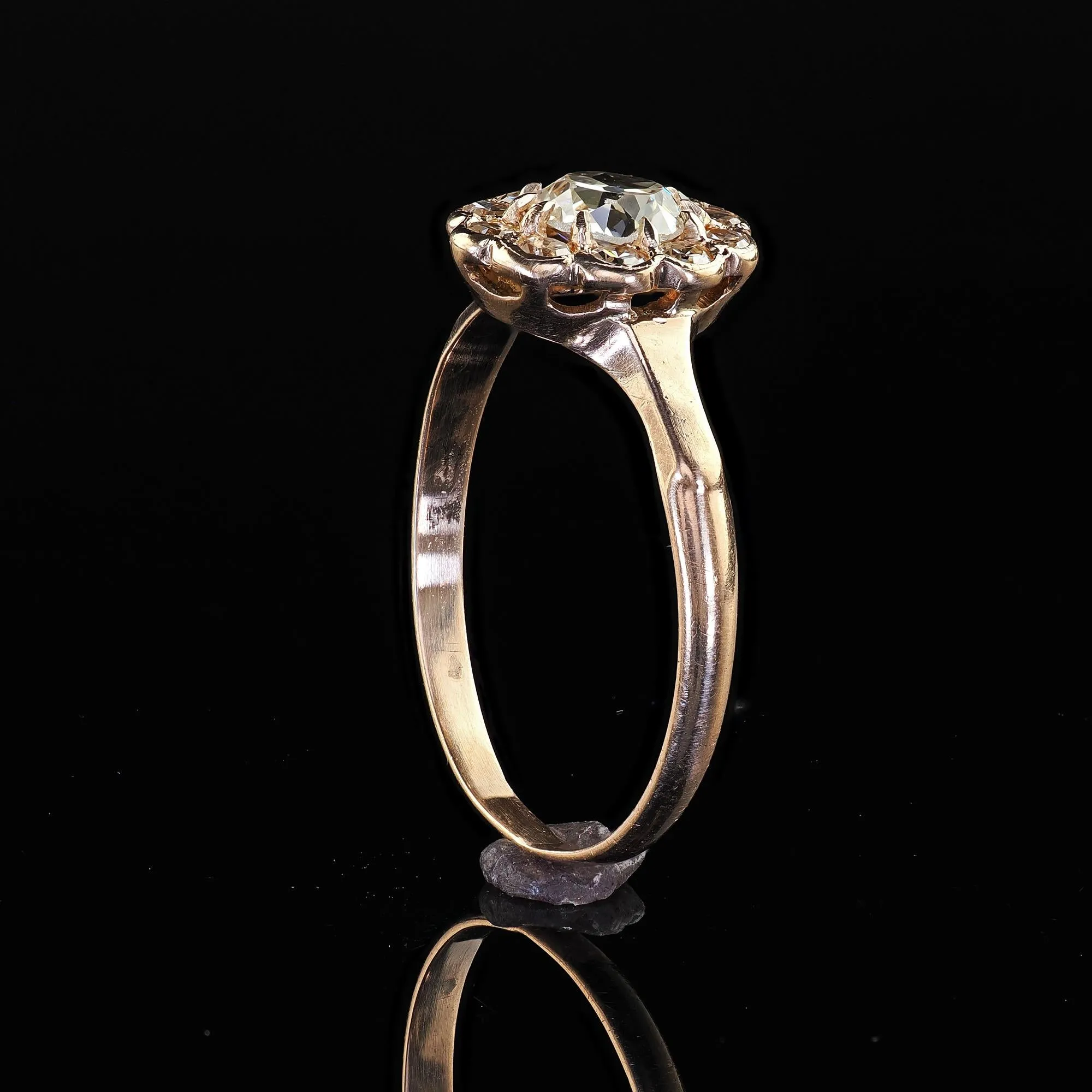 Antique Victorian 9K Yellow Gold Old Mine Diamond Cluster Engagement Ring