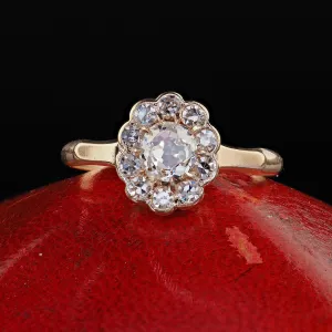 Antique Victorian 9K Yellow Gold Old Mine Diamond Cluster Engagement Ring