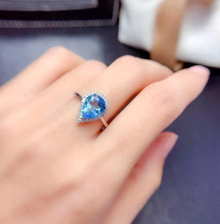 Aquamarine Ring | Aquamarine Diamond Ring | Teardrop Ring |  Pear Shape Ring | Blue Diamond Ring | Aquamarine Engagement Ring | Wedding Ring