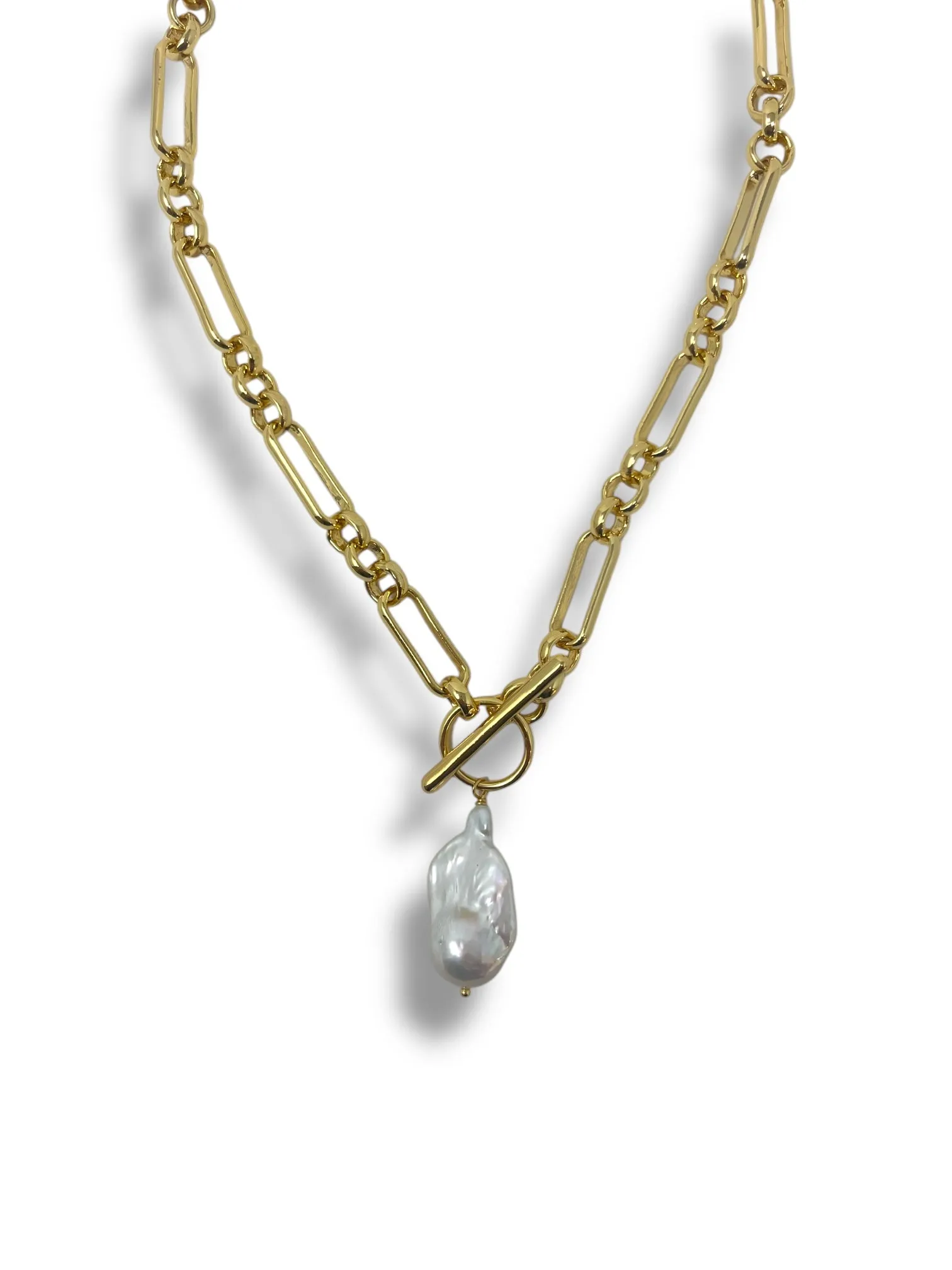 'Ariana' T - Bar Gold Pearl Chain